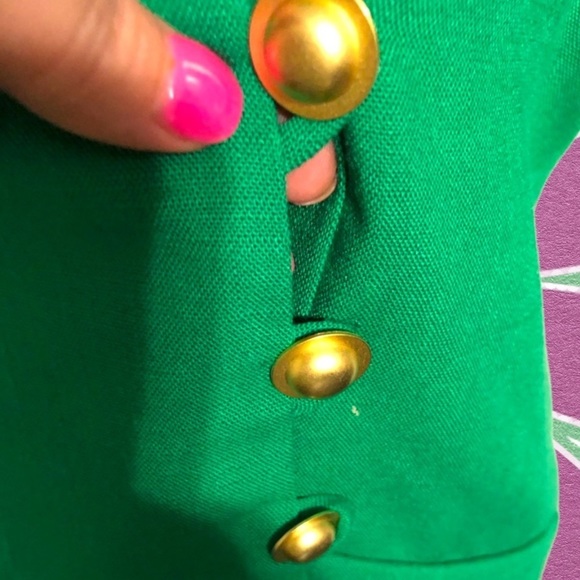VTG Caron Petite blazer dress sz S/M vintage faux wrap gold button midi sheath - Picture 3 of 5